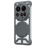 Custodia per telefono Xiaomi 15 Ultra Hollow in fibra di carbonio con supporto girevole MagSafe (grigio)