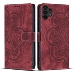 Custodia per telefono in pelle smerigliata retrò con motivo mandala in rilievo per Samsung Galaxy A13 (rossa)