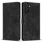 Custodia per telefono in pelle smerigliata retrò con motivo mandala in rilievo per Samsung Galaxy A56 5G (nera)