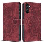 Custodia per telefono in pelle smerigliata retrò con motivo mandala in rilievo per Samsung Galaxy S25+ 5G (rossa)