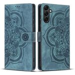 Custodia per telefono in pelle smerigliata retrò con motivo mandala in rilievo per Samsung Galaxy S25+ 5G (blu)