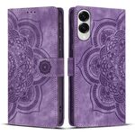 Custodia per telefono in pelle smerigliata retrò con motivo mandala in rilievo per Samsung Galaxy S25 Edge 5G (viola)