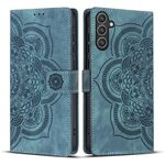Custodia per telefono in pelle smerigliata retrò con motivo mandala in rilievo per Samsung Galaxy S24+ 5G (blu)
