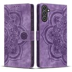 Custodia per telefono in pelle smerigliata retrò con motivo mandala in rilievo per Samsung Galaxy S24 FE 5G (viola)
