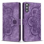 Custodia per telefono in pelle smerigliata retrò con motivo mandala in rilievo per Samsung Galaxy S23 5G (viola)