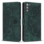 Custodia per telefono in pelle smerigliata retrò con motivo mandala in rilievo per Samsung Galaxy S23 5G (verde)