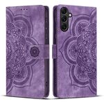 Custodia per telefono in pelle smerigliata retrò con motivo mandala in rilievo per Samsung Galaxy S23 FE 5G (viola)
