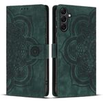 Custodia per telefono in pelle smerigliata retrò con motivo mandala in rilievo per Samsung Galaxy S23 FE 5G (verde)