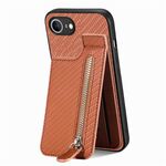Custodia per iPhone 16e con cerniera e ribalta verticale in fibra di carbonio (marrone)