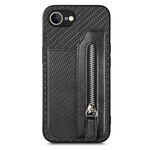 Custodia per iPhone 16e con cerniera e flip orizzontale in fibra di carbonio (nera)