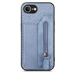 Custodia per iPhone 16e con cerniera e flip orizzontale in fibra di carbonio (blu)