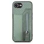 Custodia per iPhone 16e con cerniera e flip orizzontale in fibra di carbonio (verde)