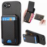 Custodia per iPhone 16e con supporto verticale a portafoglio e apertura a scatto in fibra di carbonio (nera)