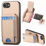 Custodia per iPhone 16e con supporto e flip verticale in fibra di carbonio (cachi)