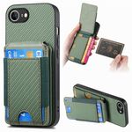 Custodia per iPhone 16e con supporto verticale a portafoglio e apertura a scatto in fibra di carbonio (verde)