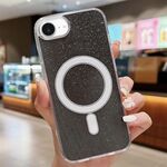 Custodia per iPhone 16e in acrilico trasparente con glitter e MagSafe (nero)