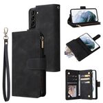 Custodia multifunzionale in pelle con cerniera e portafoglio per Samsung Galaxy S22+ 5G (nera)