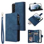 Custodia multifunzionale in pelle con cerniera smerigliata per Samsung Galaxy S22+ 5G (blu)