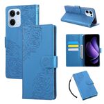Custodia in pelle con 3 slot per carte di credito e motivo a rose in rilievo per OPPO Reno13 5G (blu)