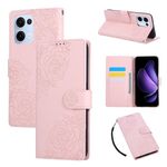 Custodia in pelle con 3 slot per carte di credito e motivo a fiori di rosa per OPPO Reno13 5G (rosa)