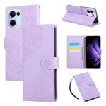 Custodia in pelle con 3 slot per carte di credito e motivo a fiori di rosa per OPPO Reno13 5G (viola)