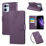Custodia in pelle con 3 slot per carte di credito e motivo a rose in rilievo per OPPO Reno13 5G (viola scuro)