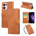 Custodia in pelle con 3 slot per carte di credito e motivo a fiori di rosa per OPPO Reno13 Pro 5G (marrone)