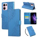 Custodia in pelle con 3 slot per carte di credito e motivo a fiori di rosa per OPPO Reno13 Pro 5G (blu)