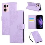Custodia in pelle con 3 slot per carte di credito e motivo a fiori di rosa per OPPO Reno13 Pro 5G (viola)