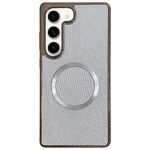 Custodia per telefono MagSafe con rivestimento galvanico in PC glitterato per Samsung Galaxy S23+ 5G (bianca)