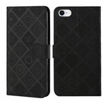 Custodia in pelle con motivo in rilievo in stile etnico per iPhone 16e (nera)
