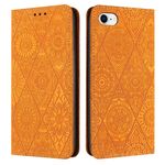 Custodia per iPhone 16e in pelle con stampa etnica ad assorbimento (gialla)