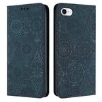 Custodia per iPhone 16e in pelle con stampa etnica ad assorbimento (blu)