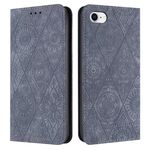 Custodia per iPhone 16e in pelle con stampa etnica ad assorbimento (grigio)