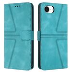 Custodia per iPhone 16e in pelle tinta unita con motivo triangolare (verde)