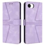 Custodia per iPhone 16e in pelle tinta unita con motivo triangolare (viola)