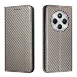 Custodia a libro magnetica in pelle con texture in fibra di carbonio per Redmi A4 5G (grigio)