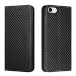 Custodia per iPhone 16e in pelle con chiusura magnetica e trama in fibra di carbonio (nera)