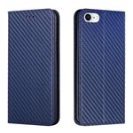 Custodia per iPhone 16e in pelle con chiusura magnetica e trama in fibra di carbonio (blu)