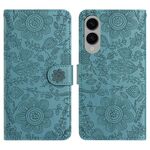 Custodia in pelle con motivo floreale in rilievo per Samsung Galaxy S25 Edge 5G (verde scuro)