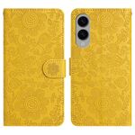 Custodia in pelle con motivo floreale in rilievo per Samsung Galaxy S25 Edge 5G (gialla)