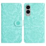 Custodia in pelle con motivo floreale in rilievo per Samsung Galaxy S25 Edge 5G (verde chiaro)