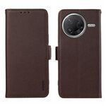 Custodia per telefono ABEEL con motivo Litchi magnetico laterale in pelle con protezione RFID per Xiaomi Poco F7 Pro / F7 Ultra (marrone)