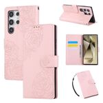 Custodia in pelle con 3 slot per carte di credito e motivo a fiori di rosa per Samsung Galaxy S24 Ultra 5G (rosa)