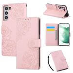 Custodia in pelle con 3 slot per carte di credito e motivo a fiori di rosa per Samsung Galaxy S22+ 5G (rosa)