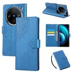 Custodia in pelle con 3 slot per carte di credito e motivo a fiori di rosa per vivo X100 Pro 5G / 100s Pro 5G (blu)