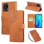 Custodia in pelle con 3 slot per carte di credito e motivo a fiori di rosa per vivo Y02 / Y11 2023 / Y02A (marrone)