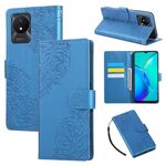 Custodia in pelle con 3 slot per carte di credito e motivo a fiori di rosa per vivo Y02 / Y11 2023 / Y02A (blu)