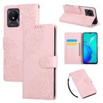 Custodia in pelle con 3 slot per carte di credito e motivo a fiori di rosa per vivo Y02 / Y11 2023 / Y02A (rosa)