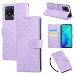 Custodia in pelle con 3 slot per carte di credito e motivo a fiori di rosa per vivo Y02 / Y11 2023 / Y02A (viola)